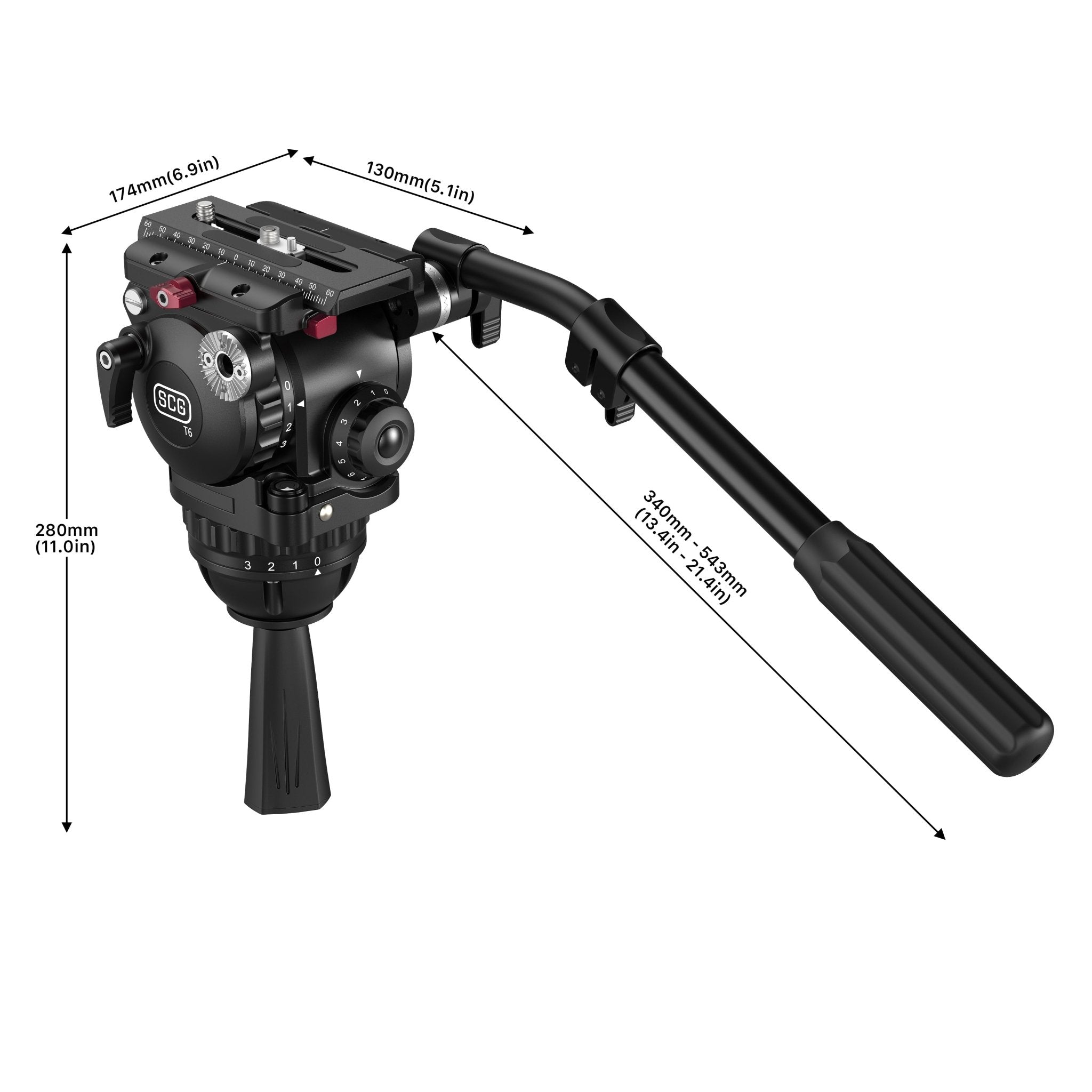 T6 fluid video head for lightweight camera setups weighing 0-7kg